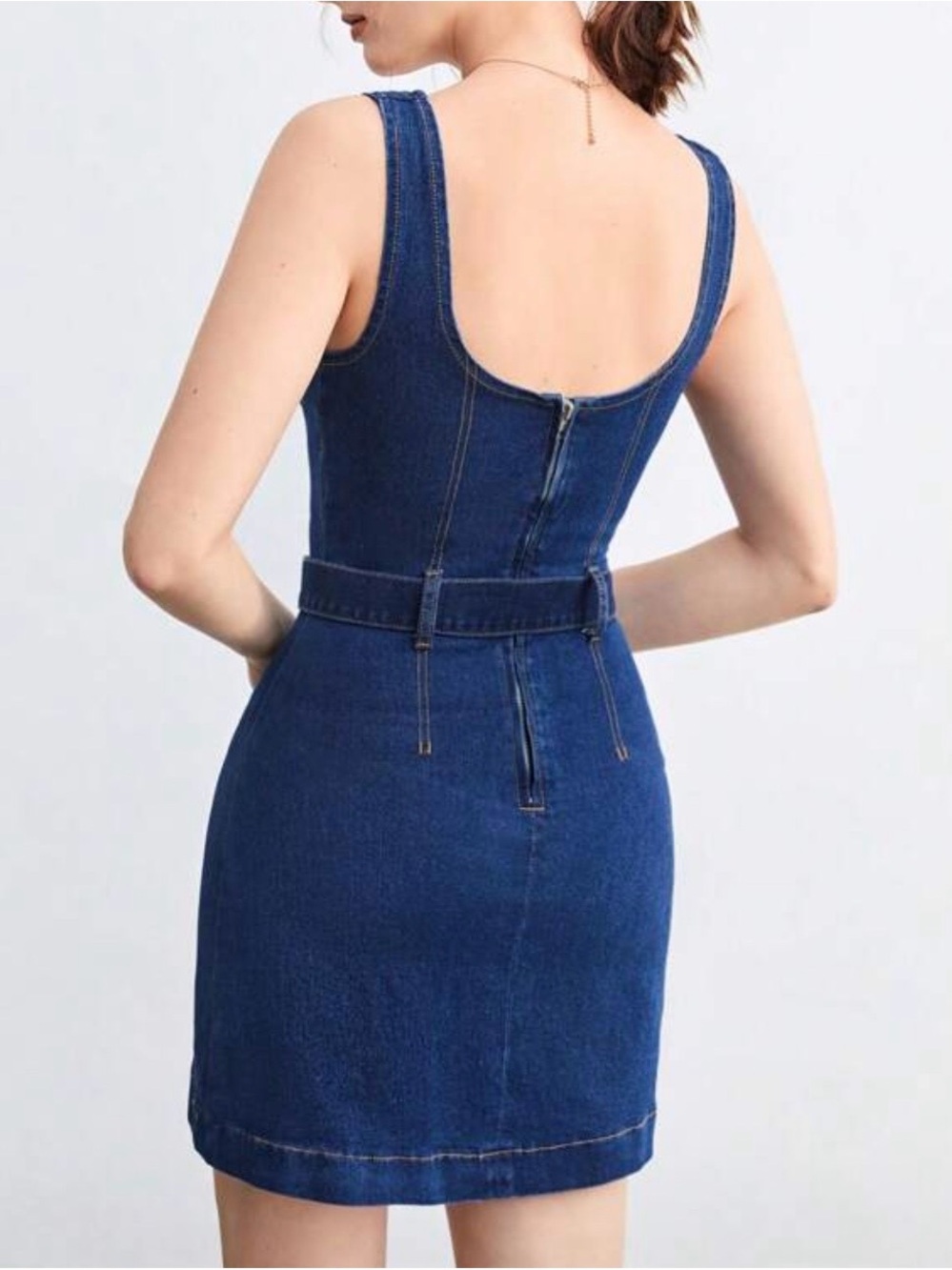 SHEIN Denim Belted Bodycon Mini Dress - Deep Blue - Picture 14 of 14